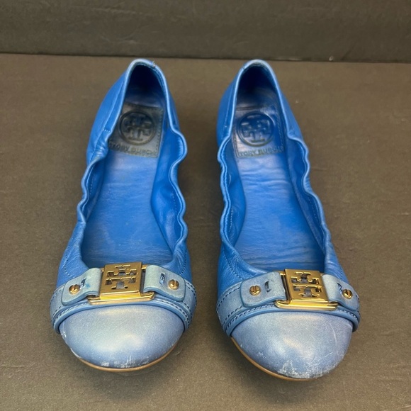 Tory Burch Royal Blue Flats with Gold Accents Size 6.5M - Picture 3 of 9